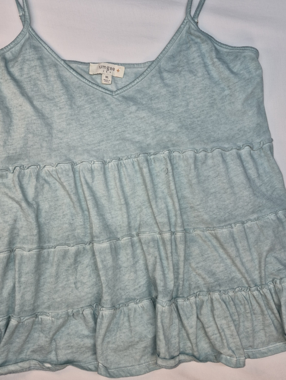 Umgee XL Dusty Mint Tiered Babydoll V-Neck Spaghetti Strap Tank